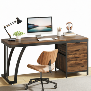 Escritorio de Computadora con Acabado Rústico de Madera, 59 Pulgadas, Estación de Trabajo con 3 Cajones de Almacenamiento, Mesa para Oficina en Casa o Estudio - Product Image 1