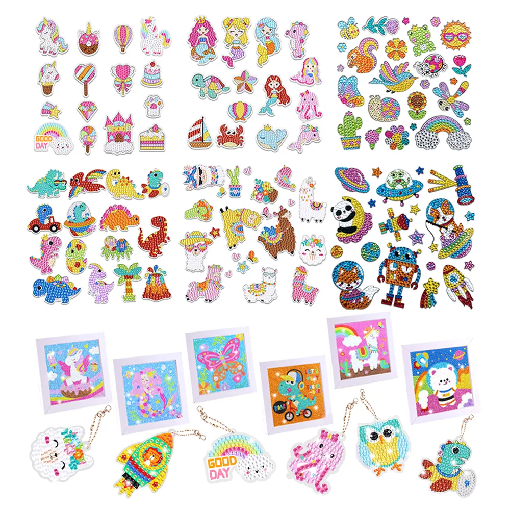 Groothandel Kinderen Diy Diamond Painting Handwerk Doos Kit Dieren Cartoon Patroon Diamant Sleutelhanger Kristallen Boor Sticker Set