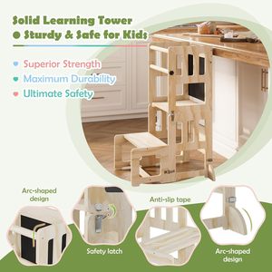 4-in-1 Wooden <b>Toddler</b> Tower,Foldable <b>Step</b> <b>Stool</b> for Kitchen with Blackboard - Product Image 2
