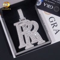 Collier Pendentif Personnalisé Hip Hop en Argent 925 avec Diamants Moissanite, Lettre Initiale ou Logo, Style Iced Out