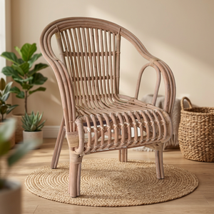 Fauteuil en rotin blanc moderne avec coussin rembourré en mousse et pieds coniques tressés, chaise longue d'extérieur/d'intérieur pour salon et patio - Product Image 3