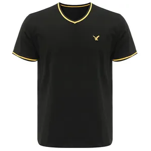 Camicia in cotone 100% Pima per uomo tecnica di ricamo t-shirt con Logo personalizzato t-shirt con scollo a V abbinata a 2 toni - Product Image 1