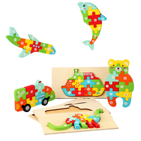 Jigsaw Puzzle hewan 3d, ukuran kecil terlaris papan teka-teki kayu kartun dinosaurus Pop Diy hadiah anak-anak mainan pendidikan untuk anak-anak