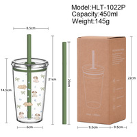 Bouteille d'eau réutilisable en Tritan écologique de 450 ml avec paille, motif chien de dessin animé américain, pour thé au lait et cadeau d'affaires