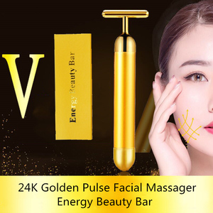 V Line 3D Roller Stick T Shape Electric Vibrator Massage <strong>24k</strong> Golden Energy Beauty Bar Pink Rejuvinating <strong>Face</strong> Skin Care <strong>Massager</strong>