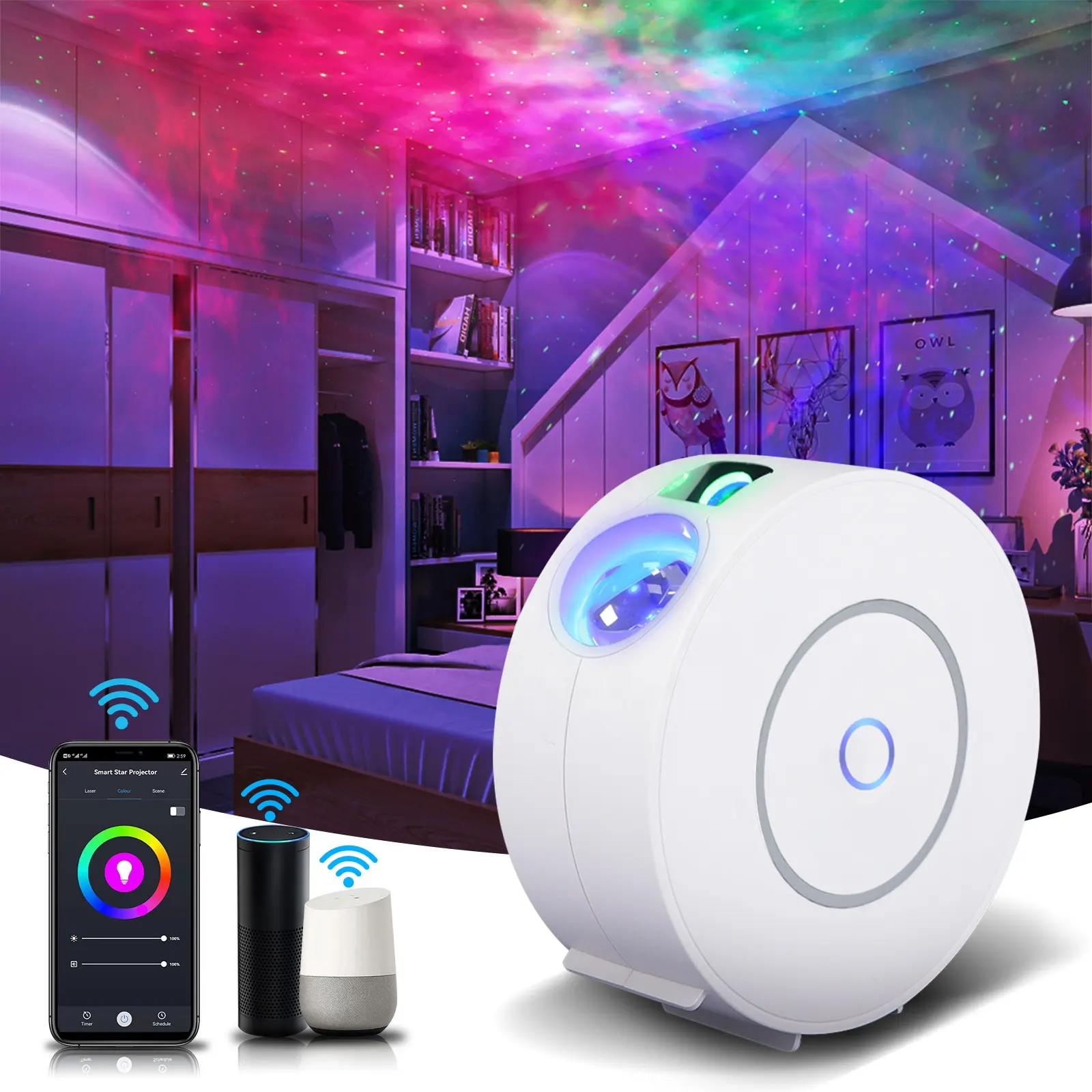 Smart Proiettore Della Stella Della Lampada WiFi Laser Cielo Stellato Proiettore Agitando Luce di Notte Led Colorato APP di Controllo Senza Fili Alexa Compatibile