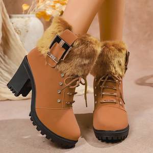 3651 Nuovi <span class=keywords><strong>Stivali</strong></span> da <span class=keywords><strong>Donna</strong></span> in Velluto Caldo Taglia Grande, Punta Tonda, Tacco Grosso, Stivaletti con Cerniera Laterale e Bordo Ribaltabile - Product Image 3