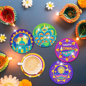 Kit de 8 dessous-de-verre en diamant Huancai pour Diwali, peinture en diamant DIY, dessous-de-verre en diamant pour le festival des lumières, avec support pour les fournitures de fête - Product Image 6
