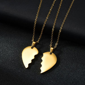 Kalung Hati Rusak Berlapis Emas 18K dari Baja Anti Karat untuk Pasangan, Perhiasan Fashion Liontin Cinta untuk Pasangan - Product Image 6