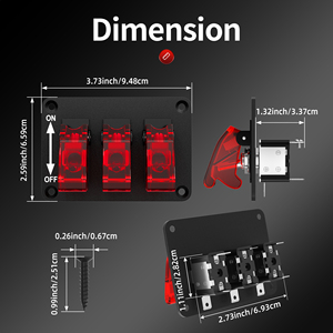 <b>12V</b> 3 in 1 Racing Car Ignition <b>Switch</b> Panel SPST Control Red LED Indicator ON OFF Toggle <b>Switch</b> Panel with Safety Cover - Product Image 2