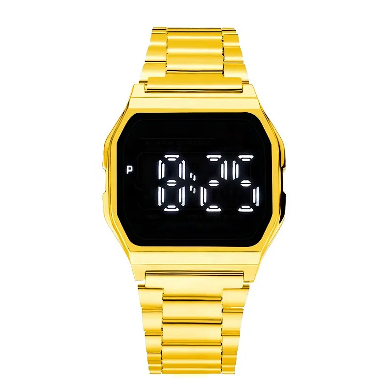 Square Shape Gold Digital Watch White Digit Display Men And Women Touch Led Japan Movement Digital Watches Led