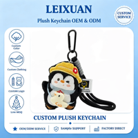 Breloque de sac en peluche pingouin Kawaii moelleux avec écharpe bleue et sac bandoulière canard, porte-clés poupée étudiante en paracorde pour sacs à dos