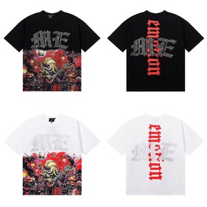 חולצות טי לגברים עם שרוולים קצרים, צווארון עגול, גזרה מרובעת, מבד כותנה מסורקת, נושמות, עם הדפס מצויר ואבני חן, בסגנון וינטג' וסטריט-וור. - Product Image 4