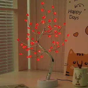 Red Heart Tree Lights Led decorative Desktop Light Table Lamp Night Light Holiday Decoration Indoor For Home By Usb Or Battery