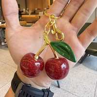 Porte-clés et breloque de sac en alliage de zinc, pendentif cerise, design mini tendance pour femmes et filles