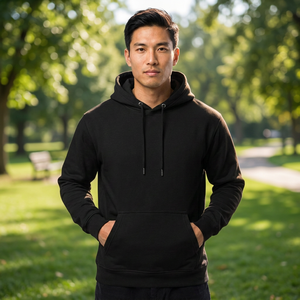 Sweat-shirt à capuche décontracté en maille épaisse 260g avec épaules tombantes et poches, personnalisable avec logo par impression par transfert thermique pour team building - Product Image 4