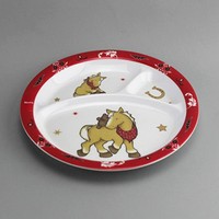 Assiette à collation pour enfants fabriquée en usine, en mélamine, à trois compartiments, non toxique, style moderne et simple