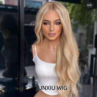 Peluca de Cabello Humano Virgen 100% de Lujo con Frente de Encaje, Ondas Suaves con Reflejos Rubios, 180% de Densidad, Sin Pegamento, con Cabello de Bebé para Mujeres Blancas
