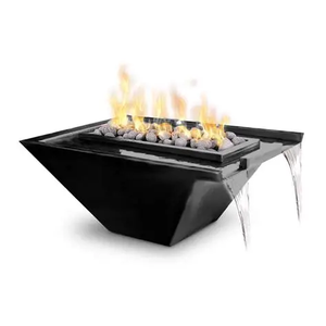 Gas Outdoor Firepit with Water Feature Low Smoke Square Corten Steel <b>Fire</b> <b>Pit</b> and Water Bowl for Swimming Pool - Product Image 1