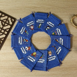 Bolsa de regalo navideña transfronteriza <span class=keywords><strong>Guss</strong></span> SD06 para dulces y galletas, con diseño de alce navideño de dibujos animados, bolsa de yute colorida con cordón. - Product Image 4