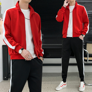 2025 ilkbahar ve sonbahar erkek rahat spor elbise ceket kuşak pantolon fermuar standı yaka uzun kollu pantolon spor elbise 2 takım - Product Image 2