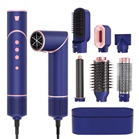 Secador de Pelo de Plástico con Flujo de Aire en Vórtice de Secado Rápido, Kit 7 en 1 con Motor BLDC, 200M de Iones Negativos, Cepillo de Aire Caliente Plegable con Boquillas