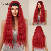 Perruque Yaki Lisse en Fibre Haute Température avec Bandeau Foulard Cheveux Longs Bouclés pour Femme, Aspect Naturel et Réaliste, Fabriquée à la Machine, 260g