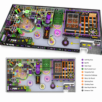 Grand centre de divertissement familial intérieur commercial : équipement de terrain de jeux, parc de trampolines, parcours ninja, piscine à balles, aventure et amusement