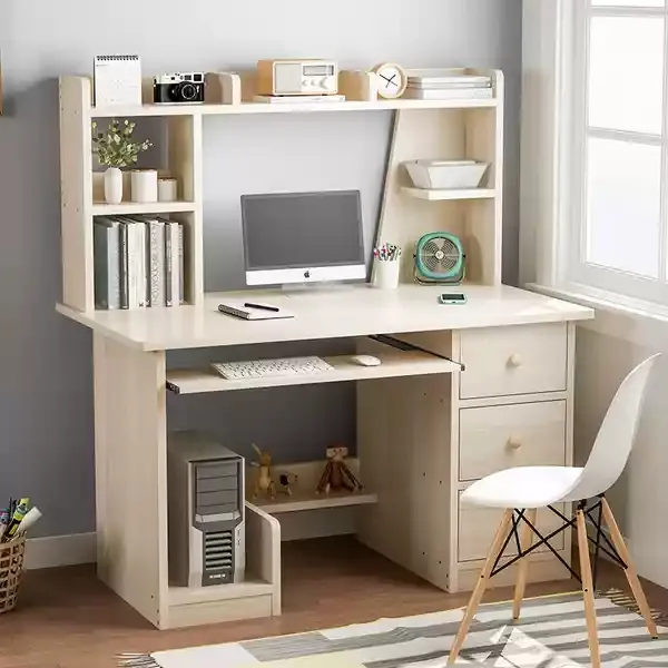 Modern Wooden Computer Compartments Desk White Home Office Study Table With Hutch