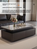 Table basse moderne minimaliste de style italien, en pierre d'ardoise, avec cadre en bois massif, design élégant pour salons de petite taille