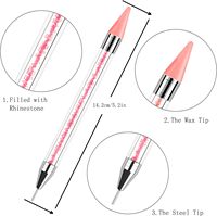 Stylo à double tête pour points de vernis à ongles, manche orné de perles de cristal et de strass, outil de pose de points, crayon pour poudre de paillettes de manucure NAT038B