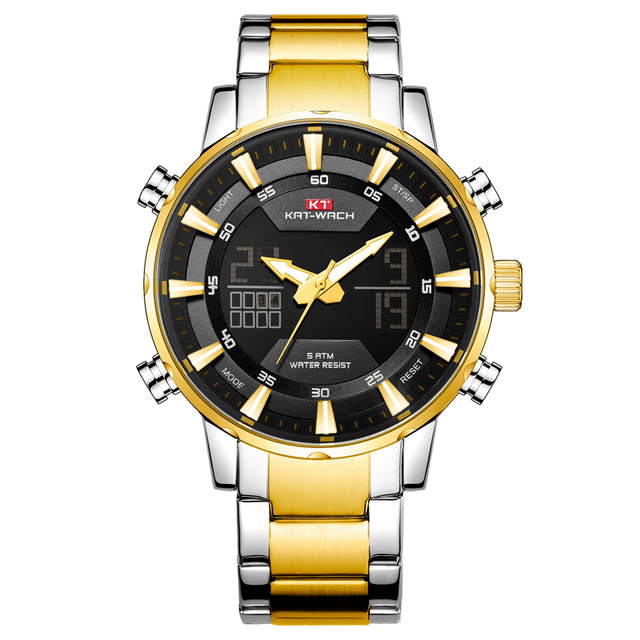 KAT-WACH 2027  Super OEM Man Digital Watch Exclusive Steel Strap Luminous Multi Function Double Display Business Watch Factory