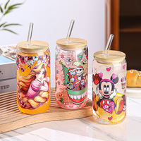 Verre borosilicate de haute qualité peut tasse à bière en verre transparent classique avec couvercle en bambou et paille pour