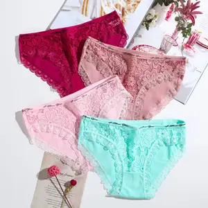 Women Sexy Panties Lace Low-waist Briefs Female Breathable Embroidery  Underwear