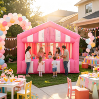 Kiosque de vente gonflable en PVC rayé rose et blanc, stand de concession, stand de fête foraine, boutique de friandises, tente portable, kiosque de vente ambulant, pour événements extérieurs