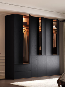 Black Wood Veneer Glass Morden Ardrobe Wardrobes Bedroom <strong>Closet</strong> Swing Door Wardrobe Bedroom Furniture - Product Image 6