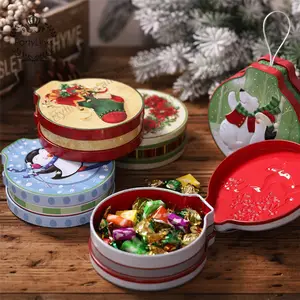 חג המולד חדש הבלטת פחיות ריק tinplate עם עץ תלוי חבל סוכריות אחסון עוגיות מתנה תיבת קישוט