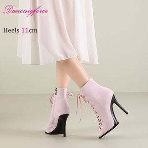 Chaussures de <span class=keywords><strong>danse</strong></span> à lacets pour femmes, 11 cm, en cuir de vache, <span class=keywords><strong>bottines</strong></span> sexy à <span class=keywords><strong>talons</strong></span> aiguilles pour l'extérieur - Product Image 4