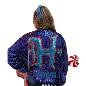 Women's <b>Sequin</b> Varsity <b>Jacket</b> With Letter H And Town Logo Back Glitter Print Full Sleeve Regular Fit Autumn Wear - Product Image 5