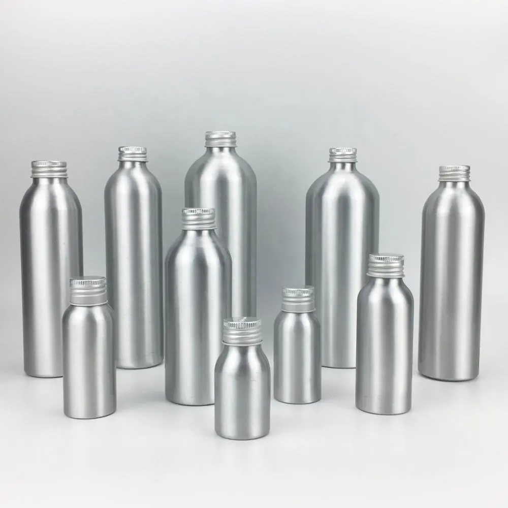 Botella de aluminio vacía para cosméticos, embalaje de Metal para loción, 100ml, 300ml, 400ml, 500ml, de aluminio plateado con tapa de tornillo