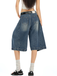 Short en jean ample délavé style hip-hop pour <span class=keywords><strong>femme</strong></span>, respirant, classique, polyvalent, coupe large sept pouces - Product Image 6