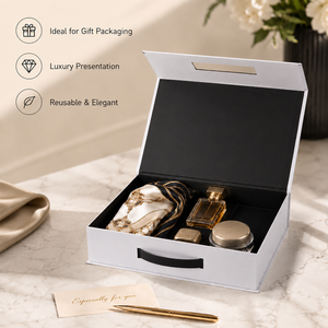 Rigid Paperboard Magnetic Gift <b>Box</b> Luxury Flip Top Rectangle With Handle Black Interior Packaging <b>Box</b> Custom Logo For Gift Set - Product Image 2