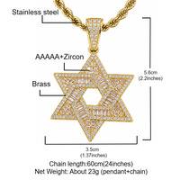 Collier géométrique étoile à six branches avec pendentif en strass baguette, style hip-hop, bijoux en stock pour la vente en gros
