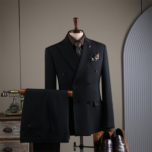 Set di abiti da uomo Ready-made all'ingrosso di alta qualità doppio petto da uomo <span class=keywords><strong>2</strong></span> pezzi abiti da sposa Slim Fit per gli uomini neri - Product Image 1