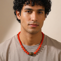 Collier ethnique vintage en corail rouge perlé avec breloque Dzi et perle de coquillage, collier ajustable plaqué or, cadeaux