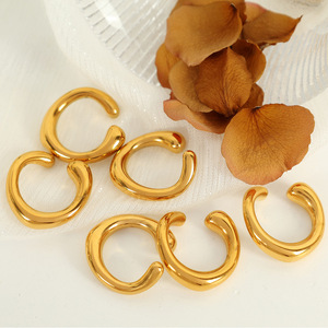 <b>Clip</b>-on Earrings Gold C-shaped Round Design For Non-Pierced Ears Fashion Jewelry - Product Image 3