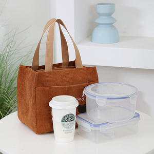 Bolso tote de lona y pana de moda para mujer, mini bolso de mano con oso bordado, lindo bolso de almuerzo con estampado Happy Day y cierre de cremallera, 6 pulgadas - Product Image 6