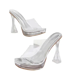 Fashion Trending Clear Strap Platform Heeled Mule Sandals For Women Outdoor Friendly Ladies Sandals Oem Shoes Shoes Women
