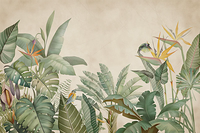 Papier peint mural botanique rétro en aquarelle, plante tropicale avec oiseaux, papier peint personnalisé pour la décoration intérieure résidentielle et commerciale