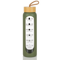 Bouteille d'eau sport grande capacité écologique en verre borosilicate avec couvercle en bambou et manchon isolant en silicone, compatible lave-vaisselle et micro-ondes